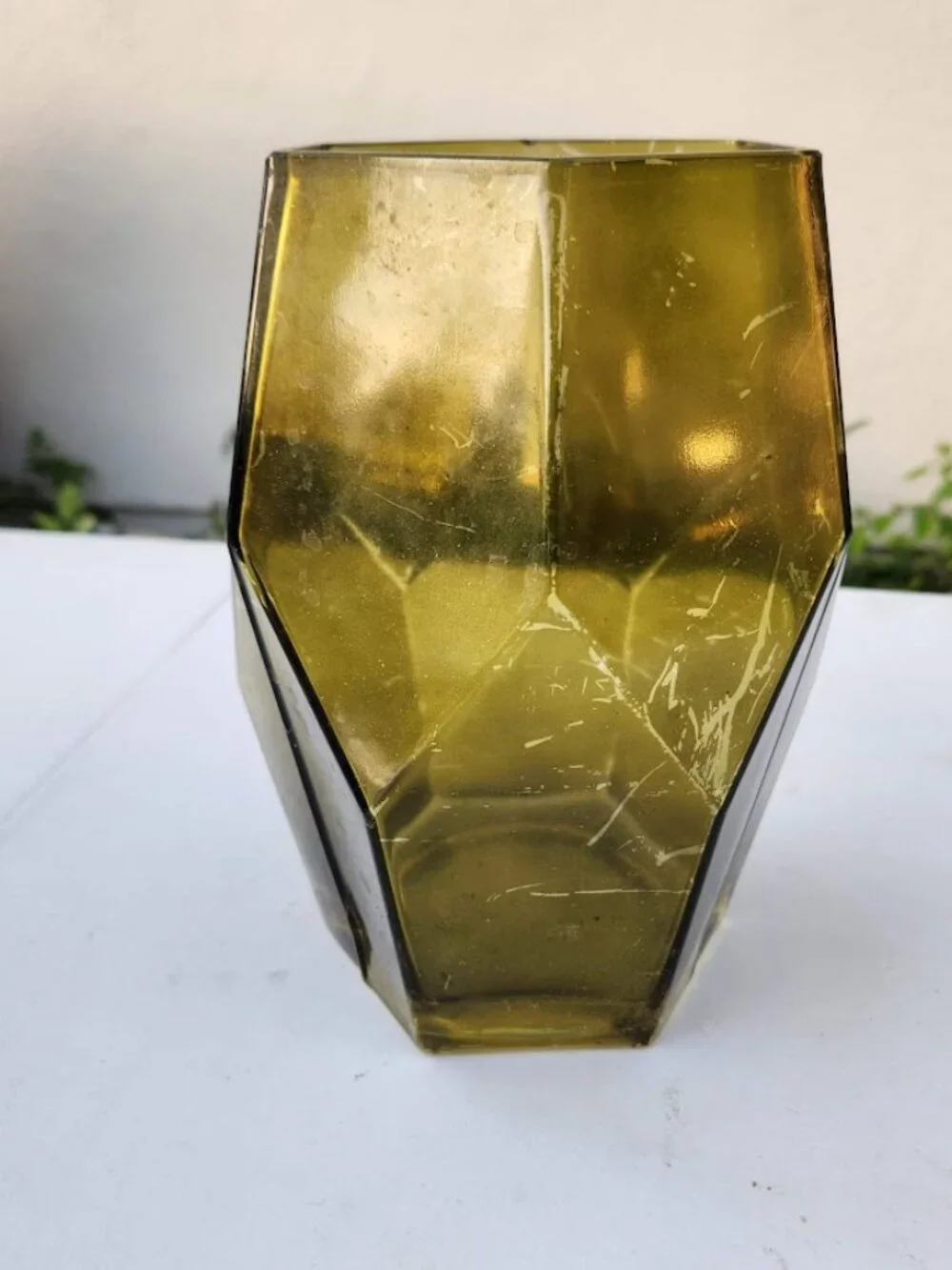 Beautiful Vintage Green Hexagon Vase Terrarium Decor Mid Century Modern Glass Ru